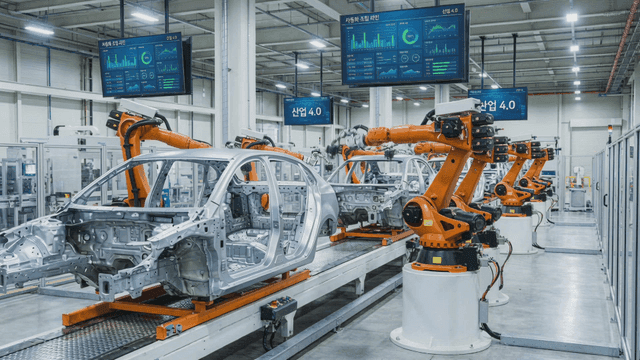 Robotic arms assembling car frames