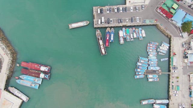 View of a harbor with docked boats