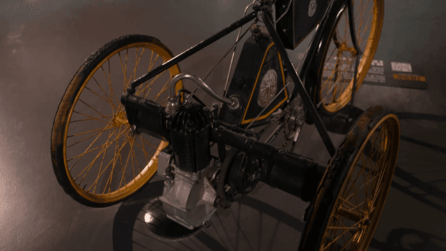 Vintage motorcycle with motor on display at museum