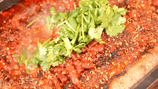 Spicy fish Mala Kaoyu topped with cilantro