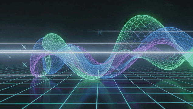 Colorful digital wave on a grid background