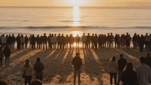 People watching the sunset on a beach