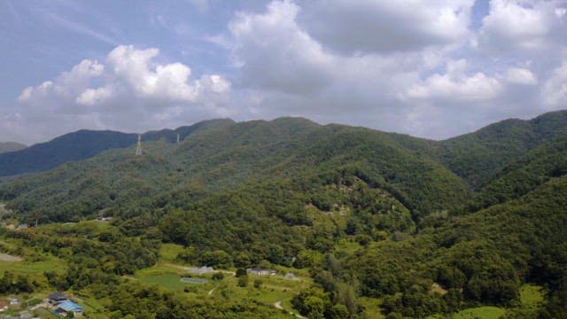 녹음이 우거진 평화로운 산의 경관