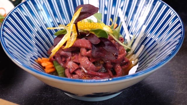 Yellow tail yukhoe and skin salad