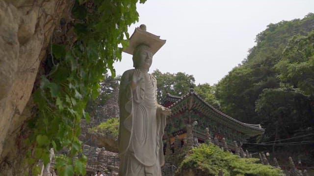 Serene Stone Buddha Statue at a Temple