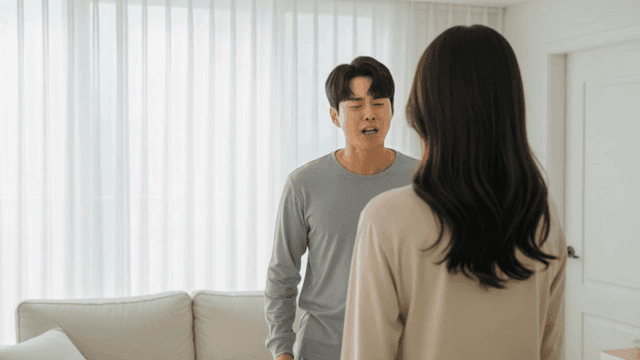 집에서 격렬한 논쟁을 벌이는 커플