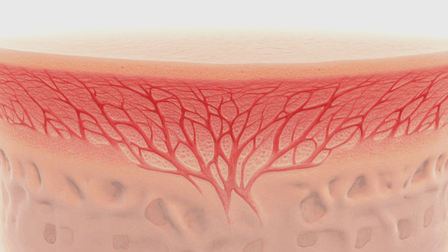 Detailed view of skin layers and blood vessels