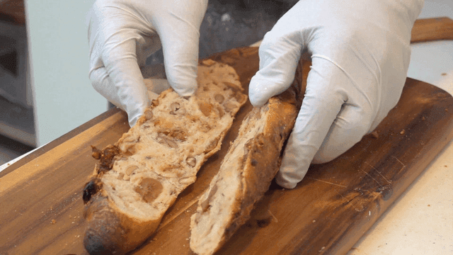 Steaming fig baguette cross-section