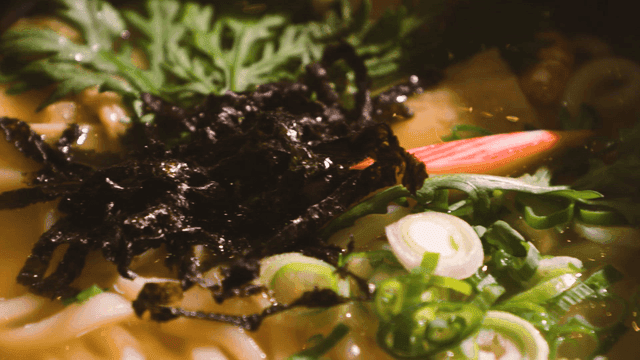 Bowl of udon with seaweed