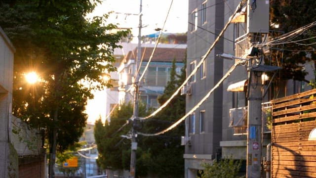 Sunset light on a quiet urban street