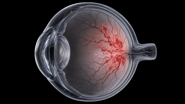 Anatomical detail of human eye with widespread inflammation