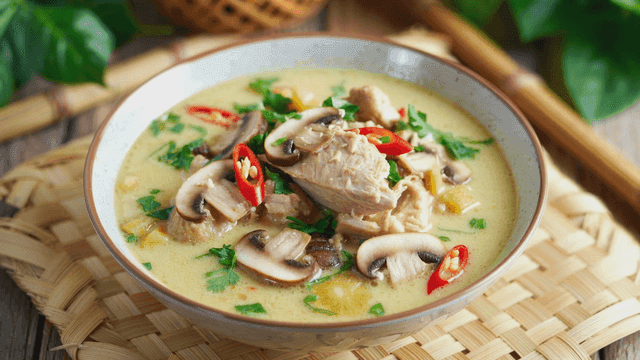 Rich Tom Kha Kai with chicken and mushrooms