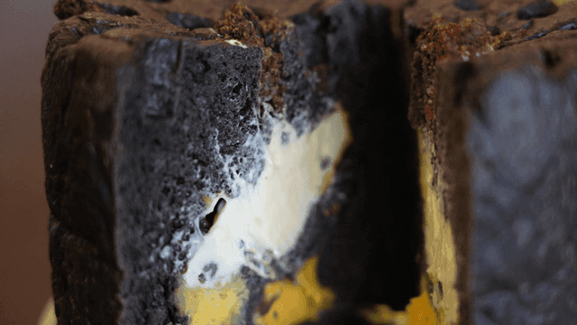 Cross-section of bread filled with cream