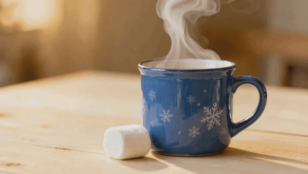 Steaming mug with marshmallows