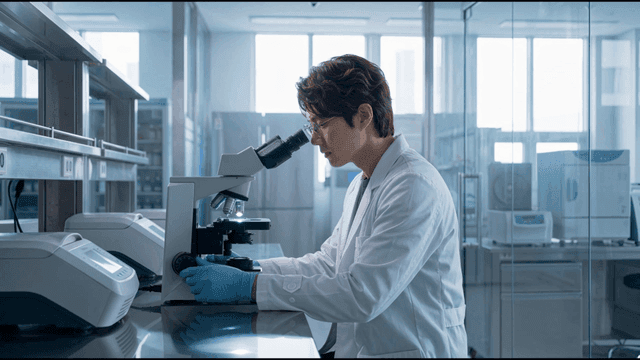 Scientist examining samples in a lab