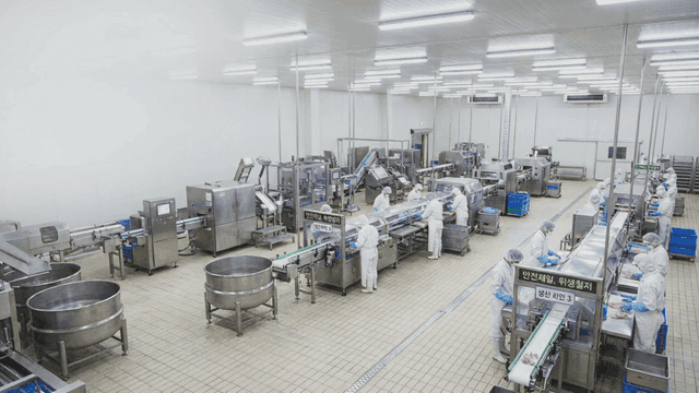 Workers working in clean food processing plant