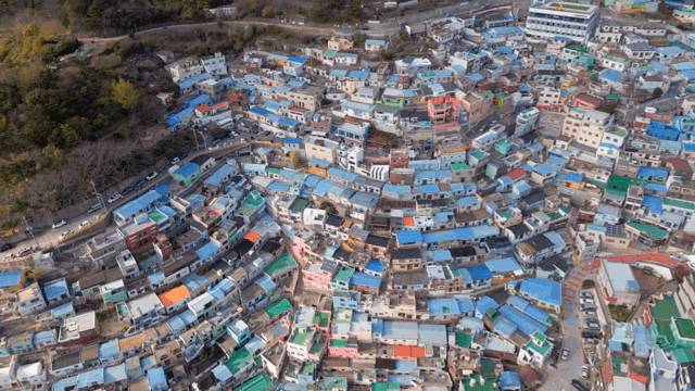Colorful hillside village with vibrant houses