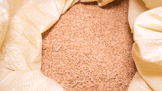Opening sack containing rice husks