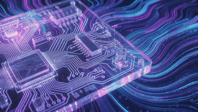 빛나는 회로 기판과 흐르는 빛