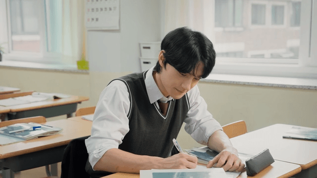 Student studying in a classroom
