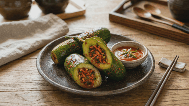 Cucumber kimchi on table