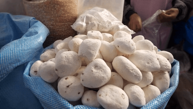 바구니에 담긴 동결 건조된 감자 더미