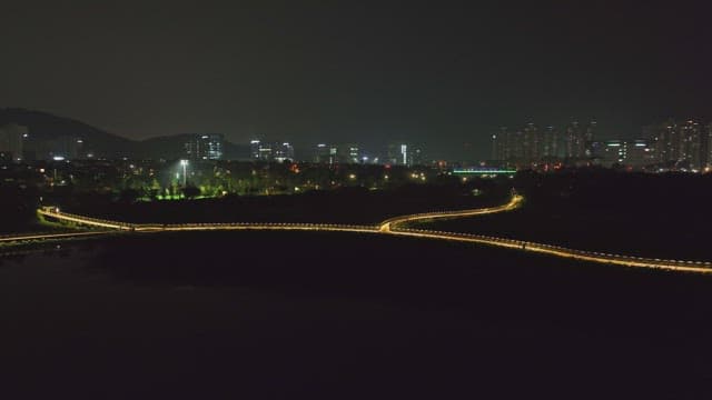 Night view of a city with illuminated paths