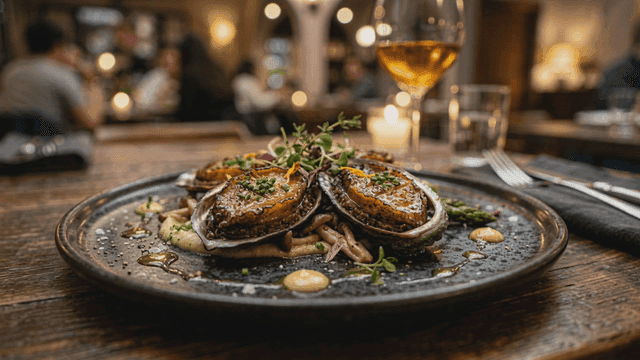 Grilled abalone at cozy restaurant