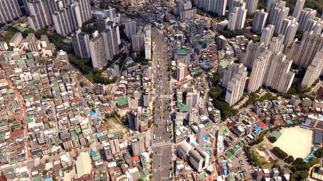 A bustling city with high-rise buildings