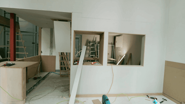 Interior construction site with tools