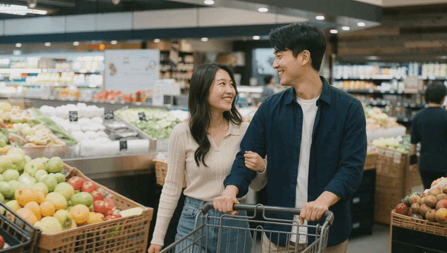 Couple shopping in a grocery store