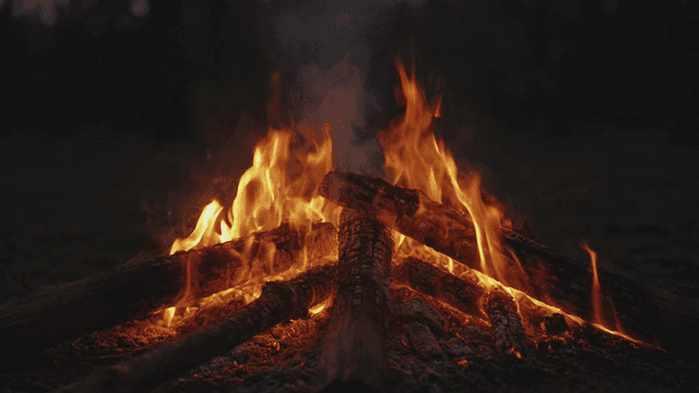 Bonfire burning brightly at night