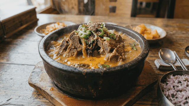 Bone broth soup with side dishes