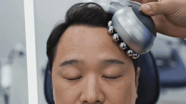 Man receiving scalp massage at clinic