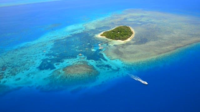 Aerial View of a Peaceful Tropical Coral Reef Island