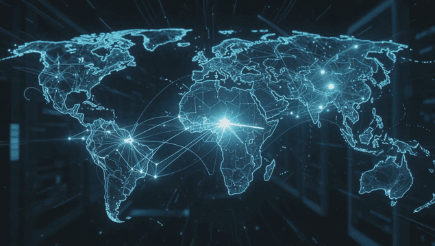 Digital world map with glowing connections
