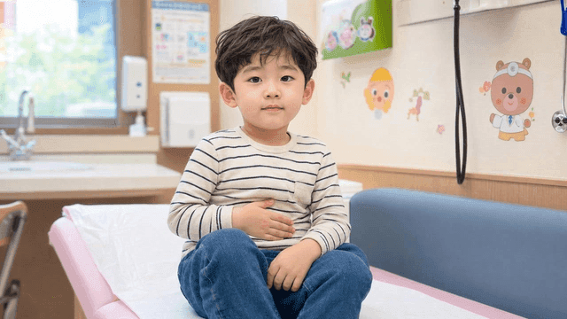 Boy sitting on hospital bed
