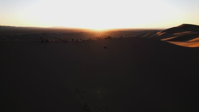 People Admiring the Golden Sunset in the Desert