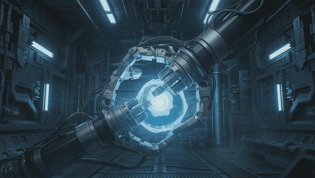 에너지 입자 앞으로 마주잡는 로봇집게