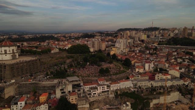 Aerial view of an Expansive Historic Cityscape at Dusk