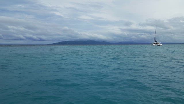 Serene sea with a distant island