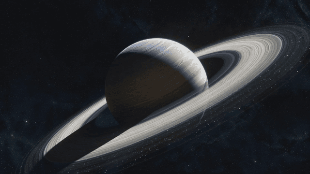 우주에서 고리와 함께 있는 토성