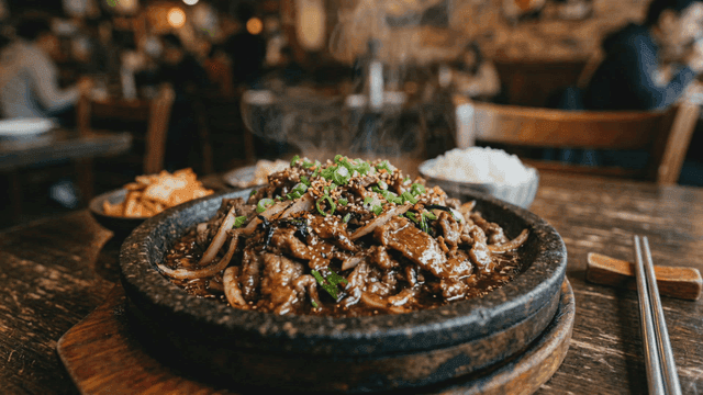 Bulgogi served on hot stone plate