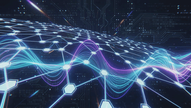 Digital network with glowing connections