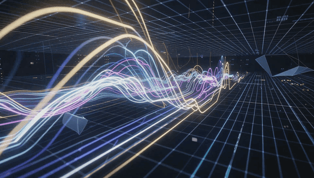 Colorful data waves in a digital grid