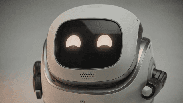 Friendly robot with expressive facial features.