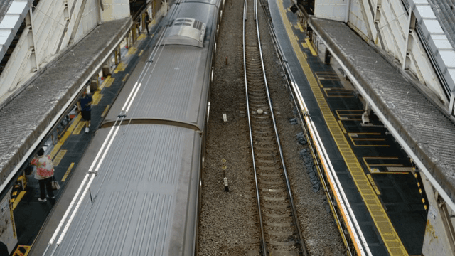 Leisurely train station with two trains