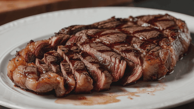 Juicy grilled steak on a white plate