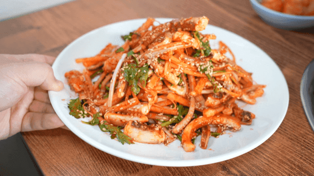 Plate of spicy seasoned squid