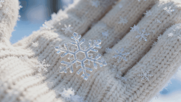 Snowflake resting on a woolen glove